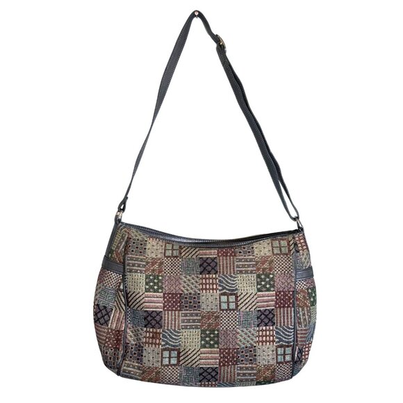 Vintage SAS Tapestry Quilt Leather Patchwork Crossbody Shoulder Purse - Picture 6 of 11